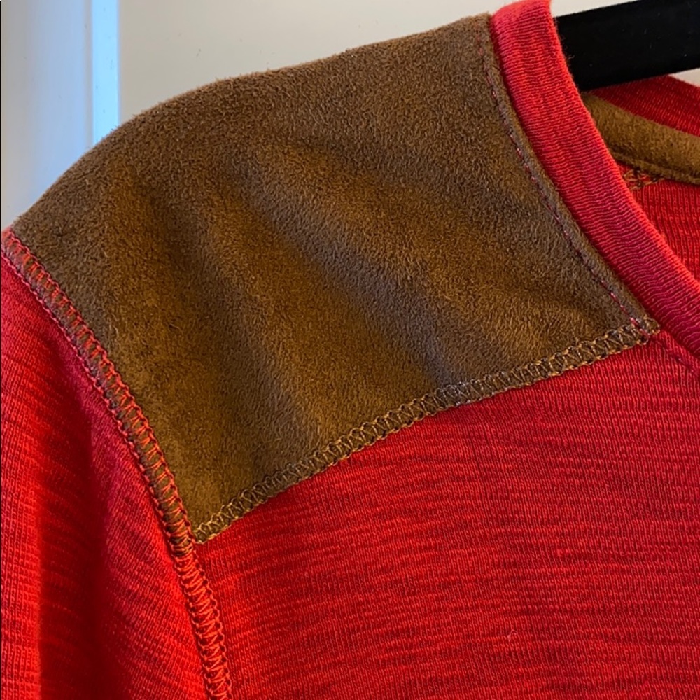 Ralph Lauren Faux Suede Detail Shirt Red/Brown - Picture 2 of 5